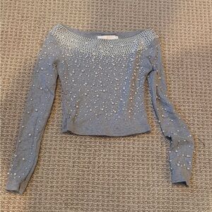Gray Pearl-Embellished Women's Top